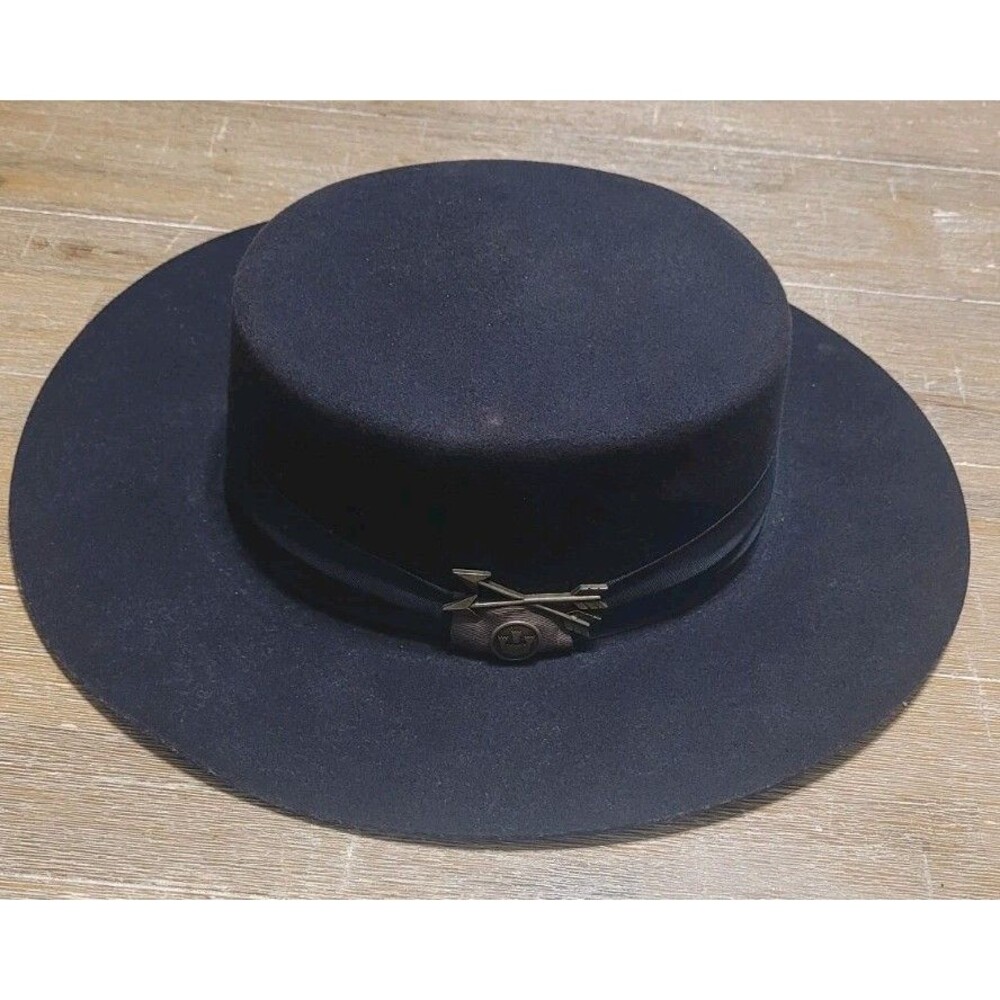 Goorin Bros Black Wool Hat Size Large Made In USA Wide Flat Brim Flat Top Cowboy